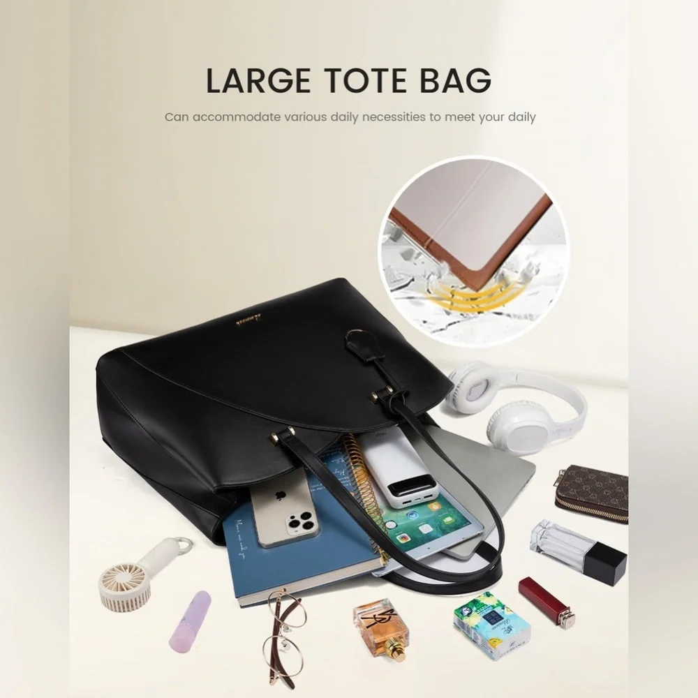 LOVEVOOK Black Laptop Tote Bag for Women Fits 15.6 Inch Laptop New - Picture 4 of 10